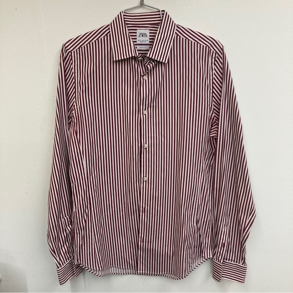 Zara Other - Men’s Zara Super Slim Fit Button Up Shirt Striped Red and White